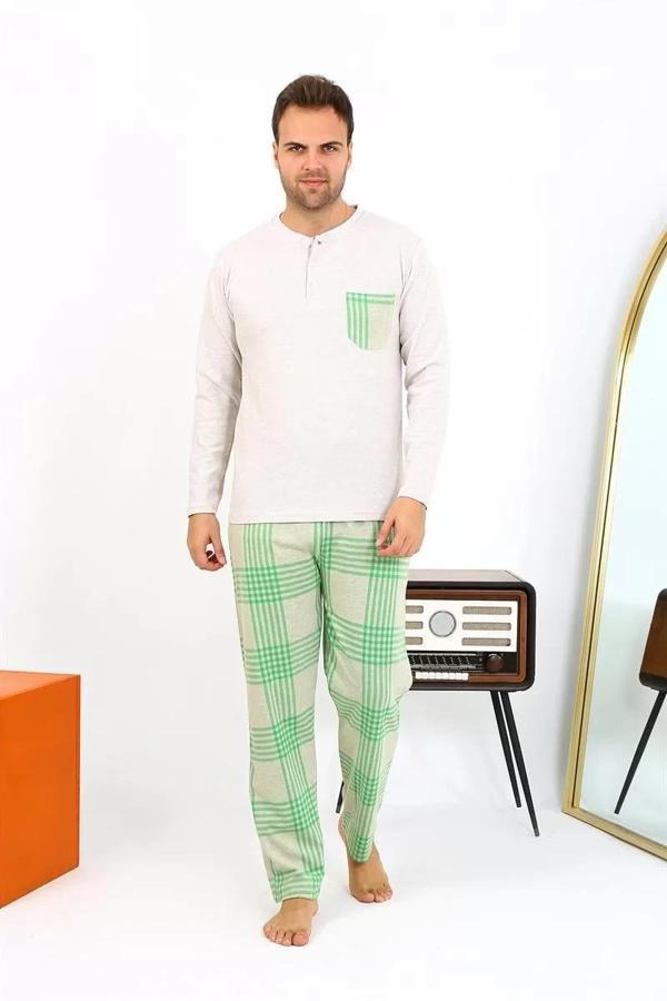 Erkek Uzun Kol Penye Krem Pijama Takımı - Image 1