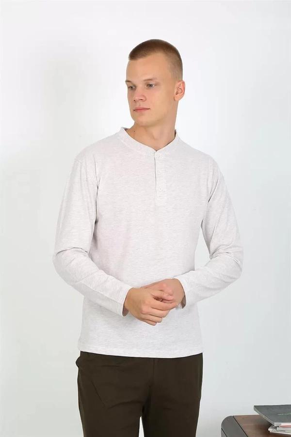 Erkek Penye Uzun Kol Pijama Takımı Ekru - Image 1