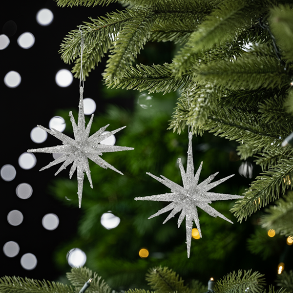 Karaca Home New Year Yılbaşı Glitter Star 3 Adet Ağaç Süsü Seti Silver 15x15x15 cm - Image 1