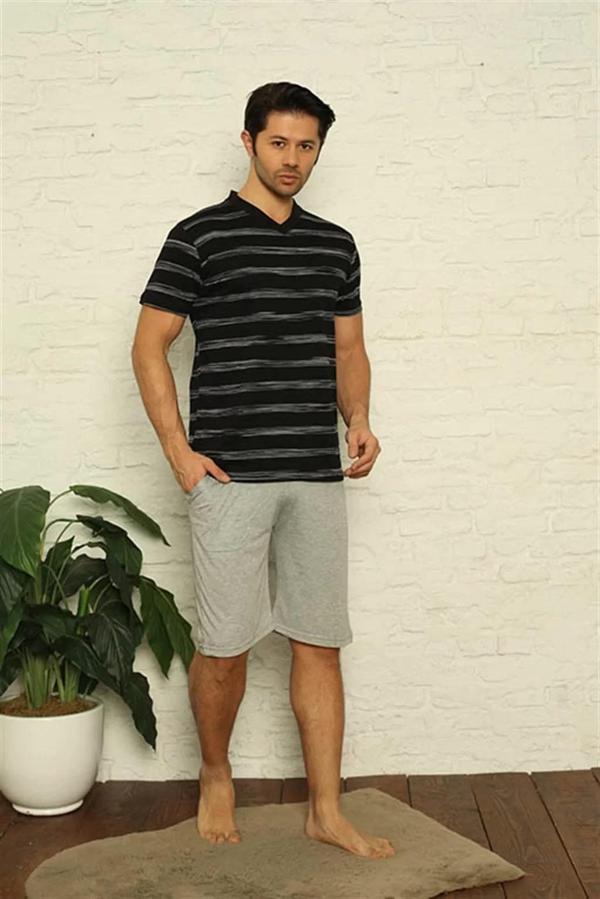 Erkek Siyah V Yaka 3'lü Pijama Takım - Image 1