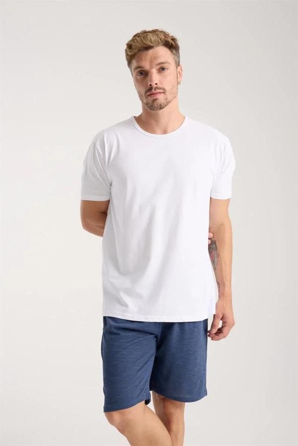 Erkek Cepli Pamuk Penye Şort Lacivert - Image 1