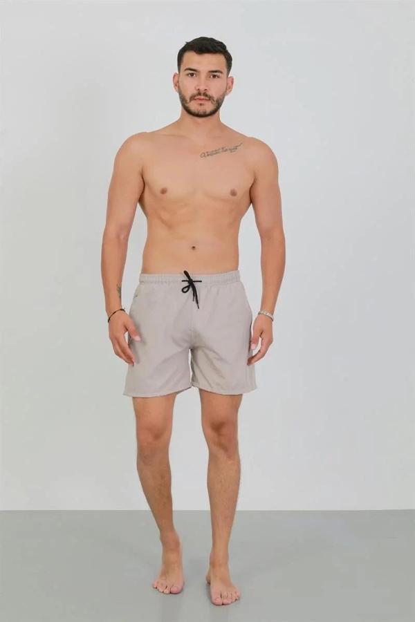 Erkek Fermuarlı Cepli Deniz Şortu Bej - Image 1