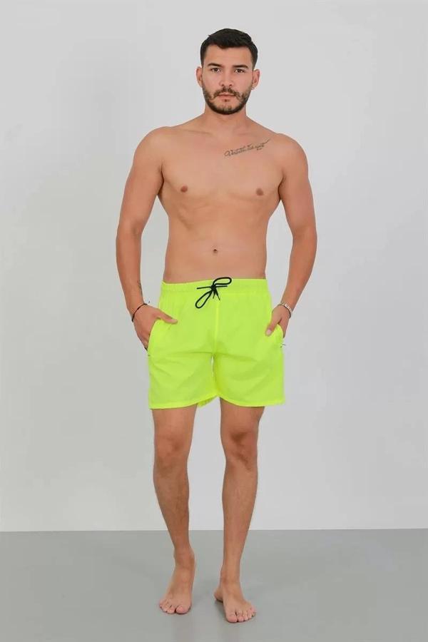 Erkek Fermuarlı Cepli Deniz Şortu Neon Yeşil - Image 1