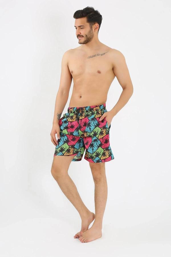 Erkek Desenli Fermuar Cepli Deniz Şortu Siyah - Image 1