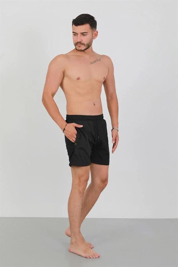 Erkek Fermuarlı Cepli Deniz Şortu Siyah - Image 1