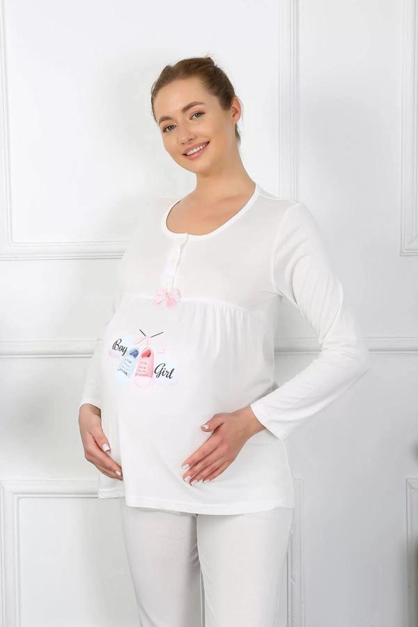 Kadın Uzun Kol Hamile Lohusa Pijama Takımı Ekru - Image 1