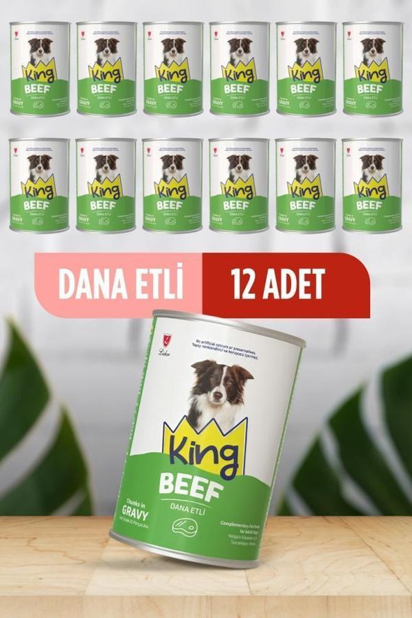 King Sos İçerisinde Et Parçacıklı Dana Etli Köpek Konservesi 400 gr x 12 Adet - Image 1
