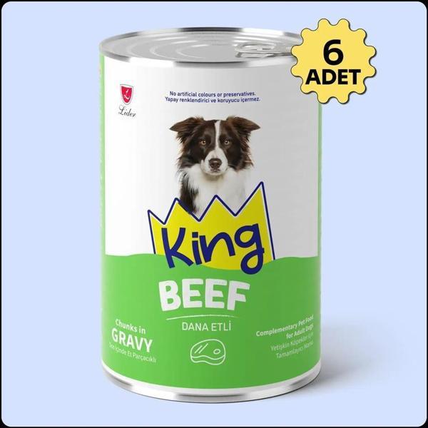 King Sos İçerisinde Et Parçacıklı Dana Etli Köpek Konservesi 400 Gr*6 ADET - Image 1