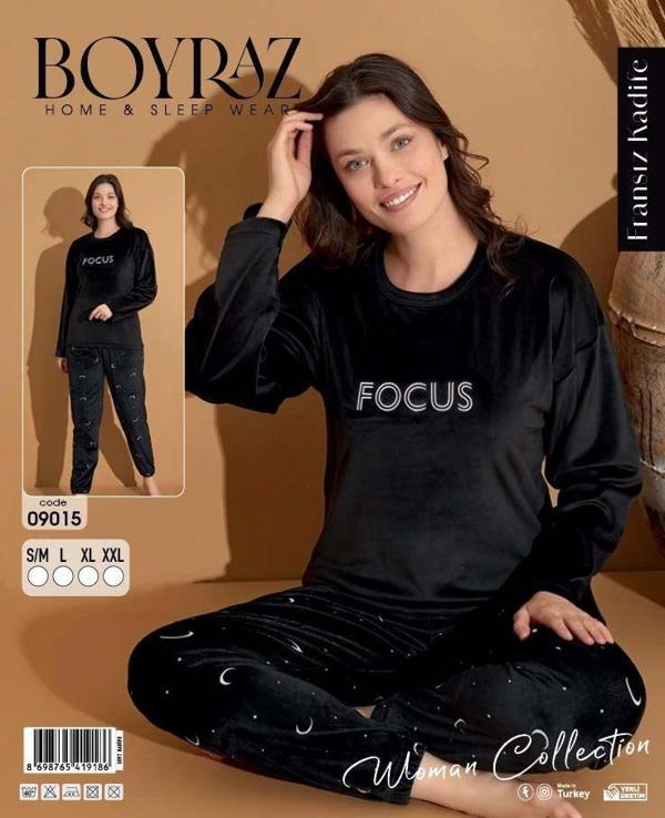 Boyraz 09015 Fransız Kadife Kumaş Uzun Kol Pijama Takımı - Image 1