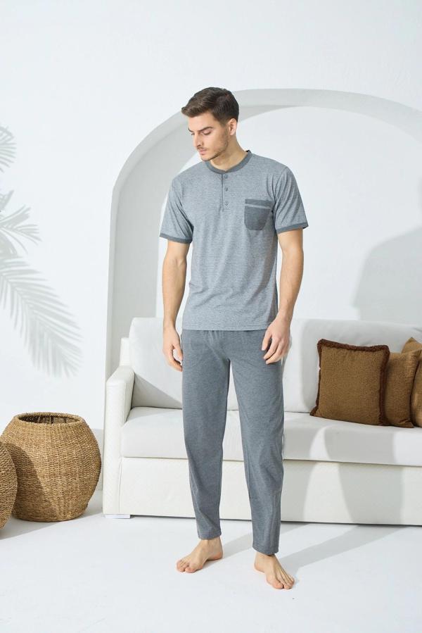 Kocabey 9501 Erkek Midi Yaka Kısa Kol Pijama Takım - Image 1