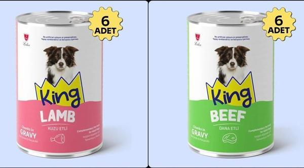 King Sos İçerisinde Et Parçacıklı Kuzu Etli ve Dana Etli Köpek Konservesi 400 Gr*12 Adet - Image 1