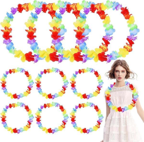 Hawaii Çiçekli Boyun Kolyesi - Renkli Tropikal Parti Leisi 12 Adet - Image 1