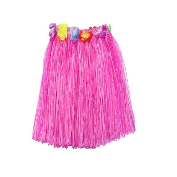 Yetişkin ve Çocuk Uyumlu Pembe Renk Püsküllü Hawaii Luau Hula Etek 40 cm - Image 1