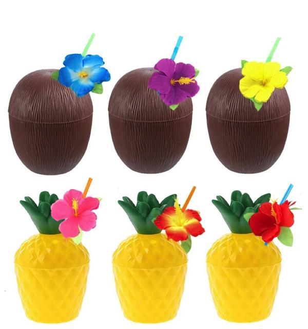 Ananas & Hindistan Cevizi Tasarımlı Pipetli Bardak Seti (6 Adet) - Image 1