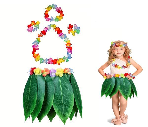 Çocuk Hawaii Kostüm Seti - Yaprak Etek & Hawaii Set - 5 Parça - Image 1
