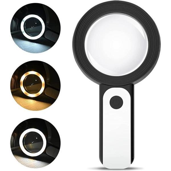 30X -12Işıklı Büyüteç Taşınabilir Çıft Katmanlı Optik Cam Okuma Büyüteç 2290-18 - Image 1