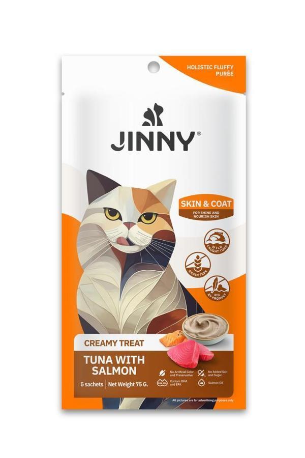 Jinny Creamy Treat Skin Coat Tuna ve Somon Etli Kedi Ödülü 5X15GR - Image 1