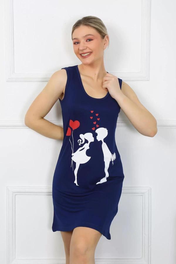 Kadın Kalın Askılı Penye Diz Üstü Lacivert Gecelik - Image 1