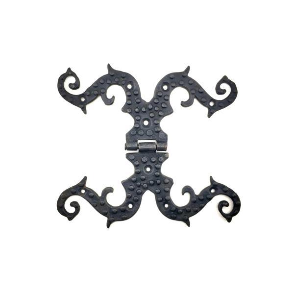 Antika Tarz Dekoratif Pirinç Süslü Menteşe - 190x170 Mm, Oksit - Image 1