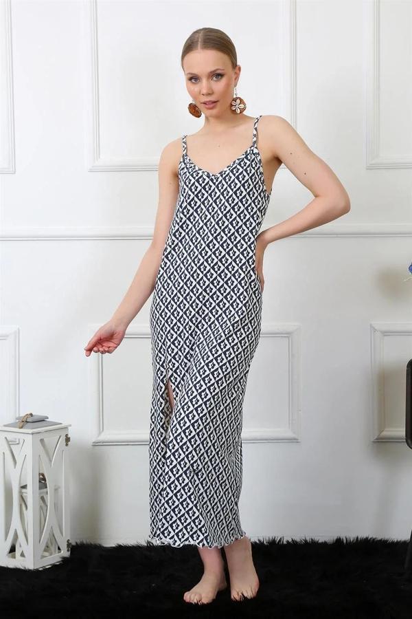 Kadın İp Askılı Uzun Gecelik Lacivert - Image 1