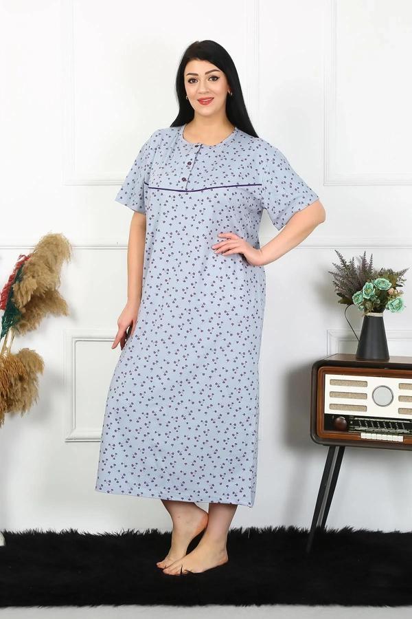 Kadın Büyük Beden Kısa Kol İndigo Anne Gecelik - Image 1