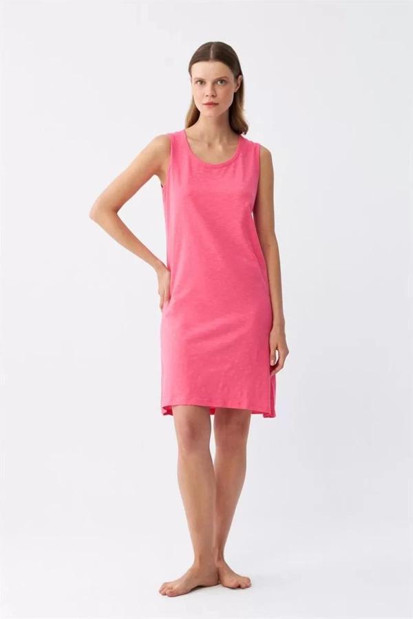 Kadın Kalın Askılı Penye Gecelik Fuşya - Image 1