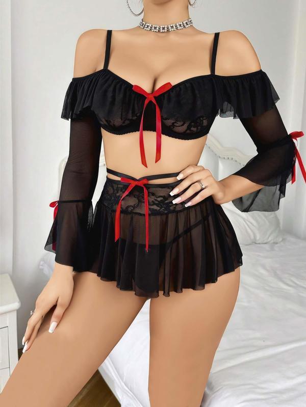 Kadın Siyah Etek Bustiyer Sexy Gecelik Takım 2157 - Image 1