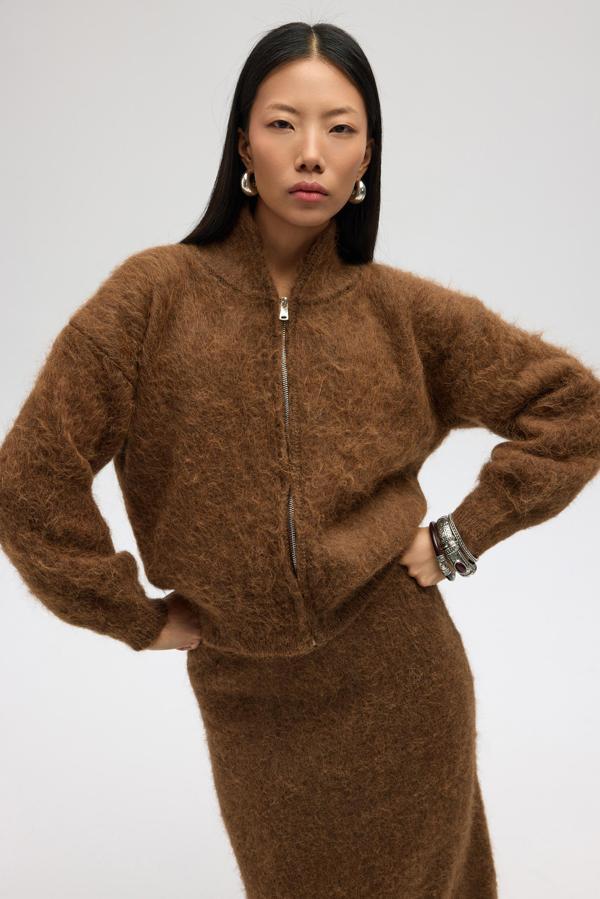 Eskara Fermuarlı Açık Kahve Triko Hırka - Image 1