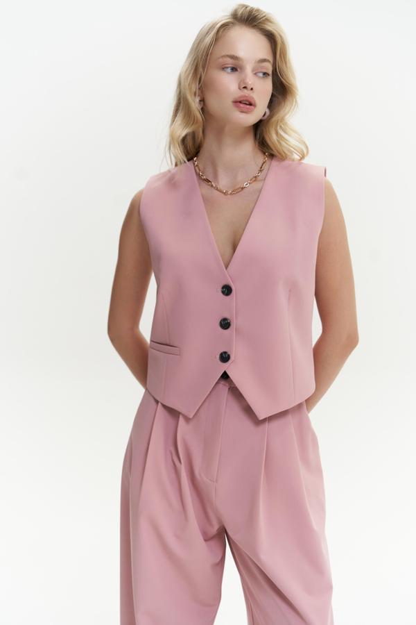 Kaylee Pembe Üçgen Detay Kısa Yelek - Image 1