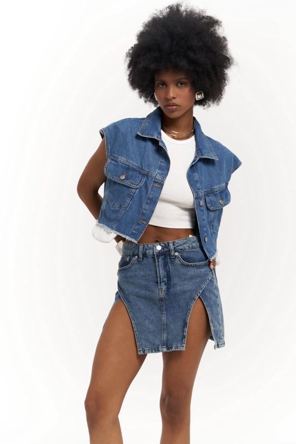 Matin Sıfır Kol Mavi Jean Yelek - Image 1