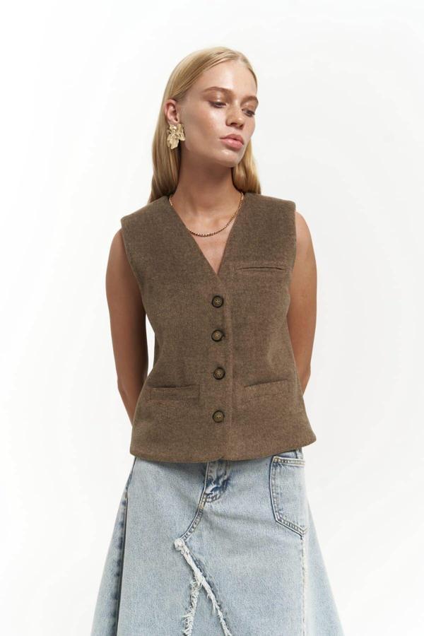 Pace Soft Kahve Kısa Yelek - Image 1