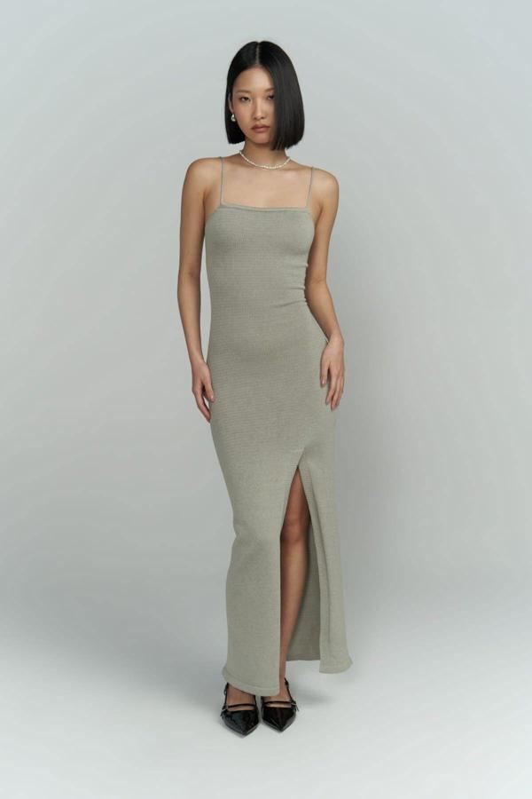 Cintia Sırt Dekolteli Gri Triko Elbise - Image 1
