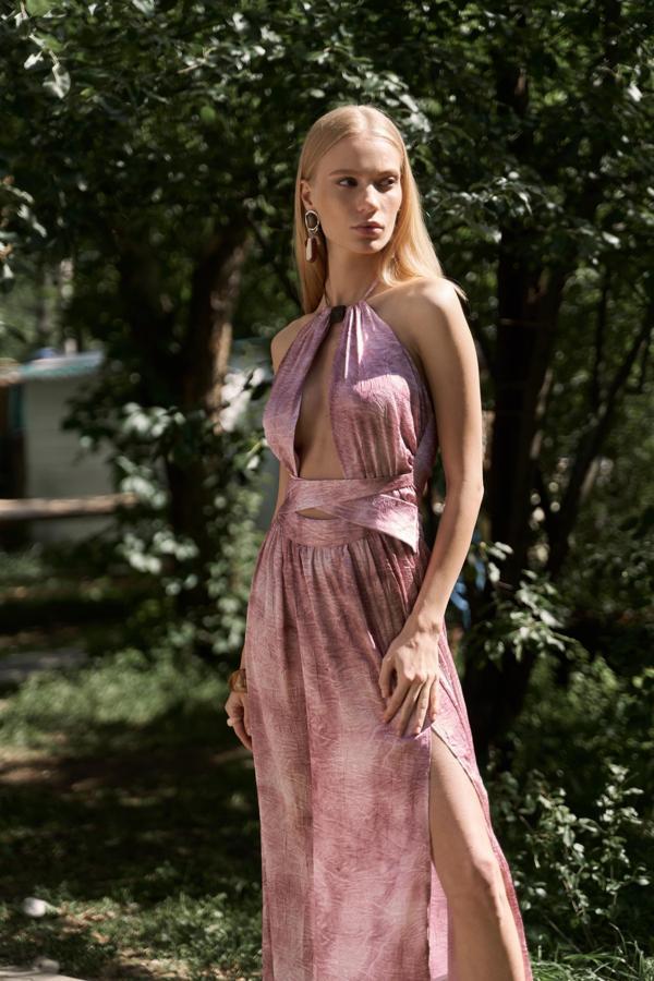 Ruadhan Boncuk Detaylı Bordo Uzun Elbise - Image 1