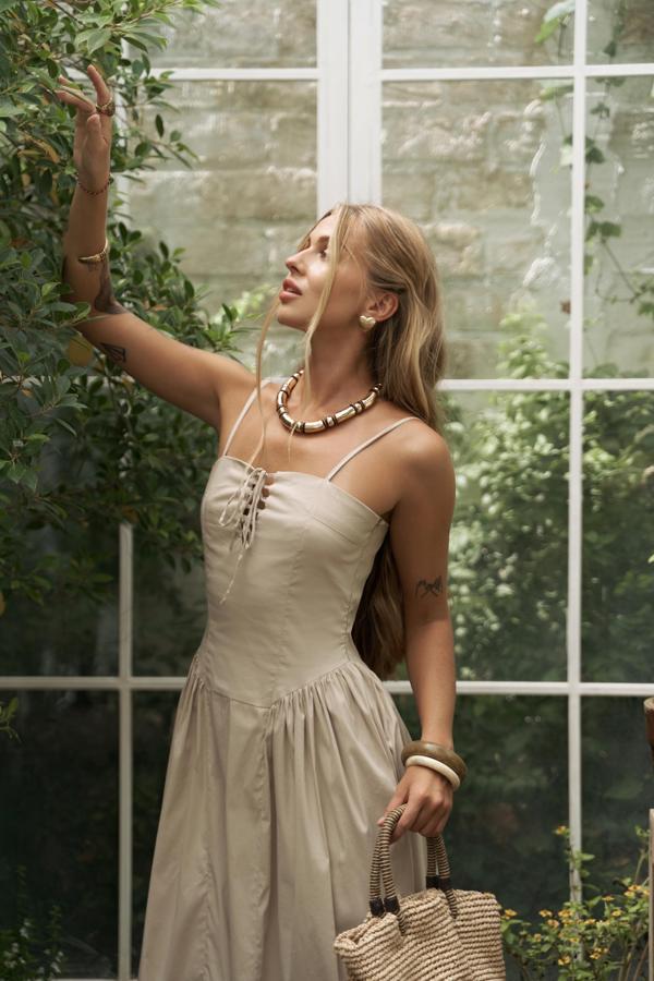 Narissa Askılı Midi Taş Elbise - Image 1