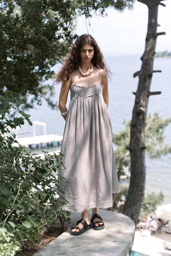 Torrora Uzun Vizon Keten Elbise - Image 1