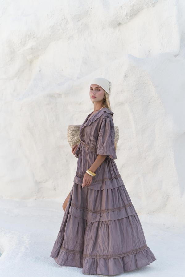 Trieste Dantel Detay Vizon Uzun Elbise - Image 1