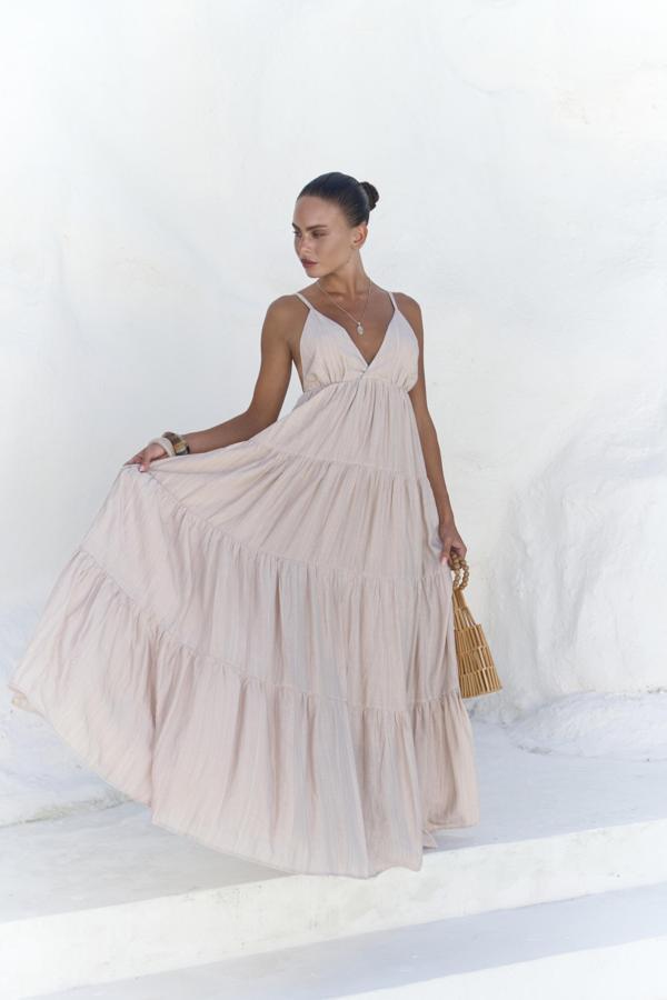 Siena Vizon Askılı Uzun Elbise - Image 1