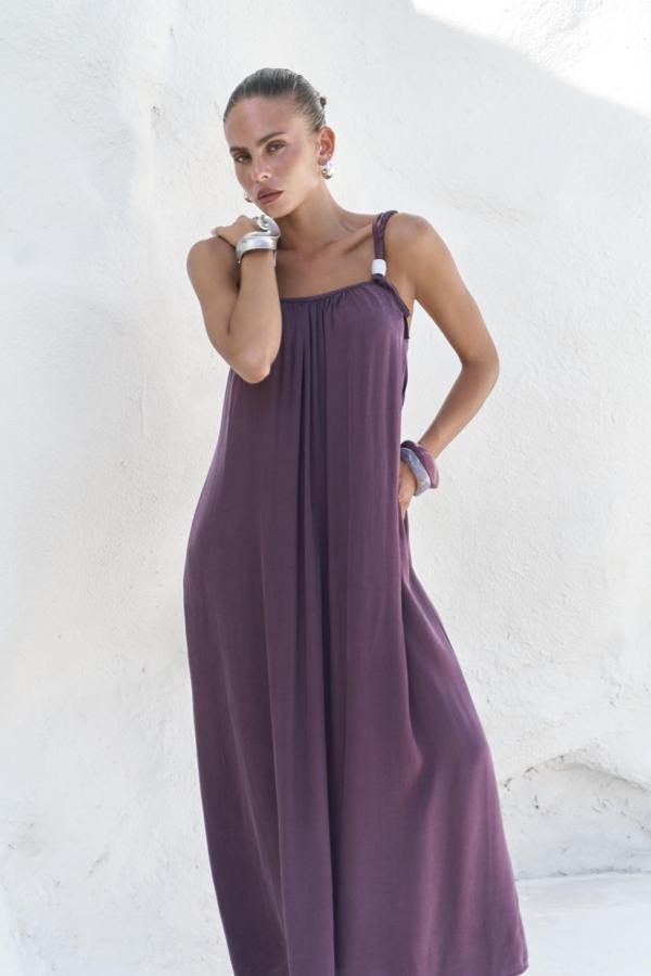 Kasteli Boncuk Detay Bordo Elbise - Image 1