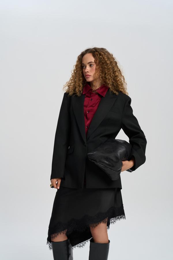 Catroux Gömlek Yaka Detaylı Siyah Blazer - Image 1