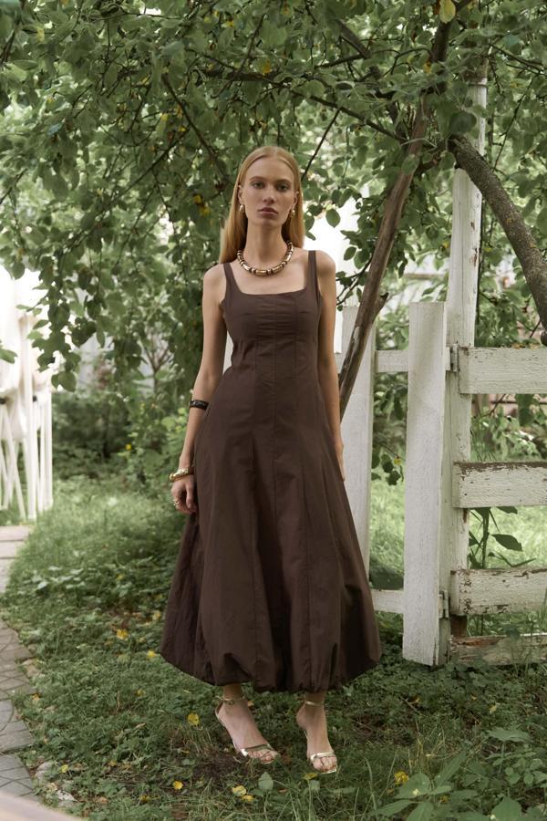 Garda Uzun Kahve Balon Elbise - Image 1