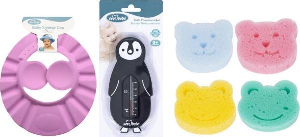 Sevi Bebe Bebek Banyo Seti ( Banyo Şapkası + Banyo Derecesi + Banyo Süngeri )  - Image 1