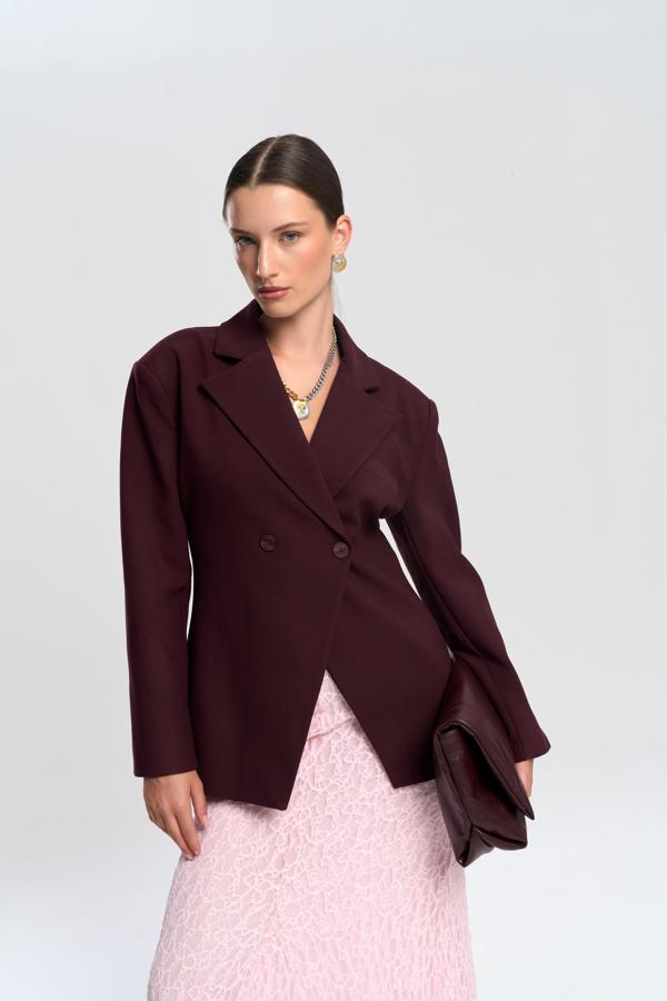Allegany Bordo Bel Oturmalı Blazer - Image 1