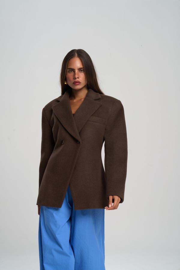 Naica Koyu Kahve Belden Oturmalı Blazer - Image 1