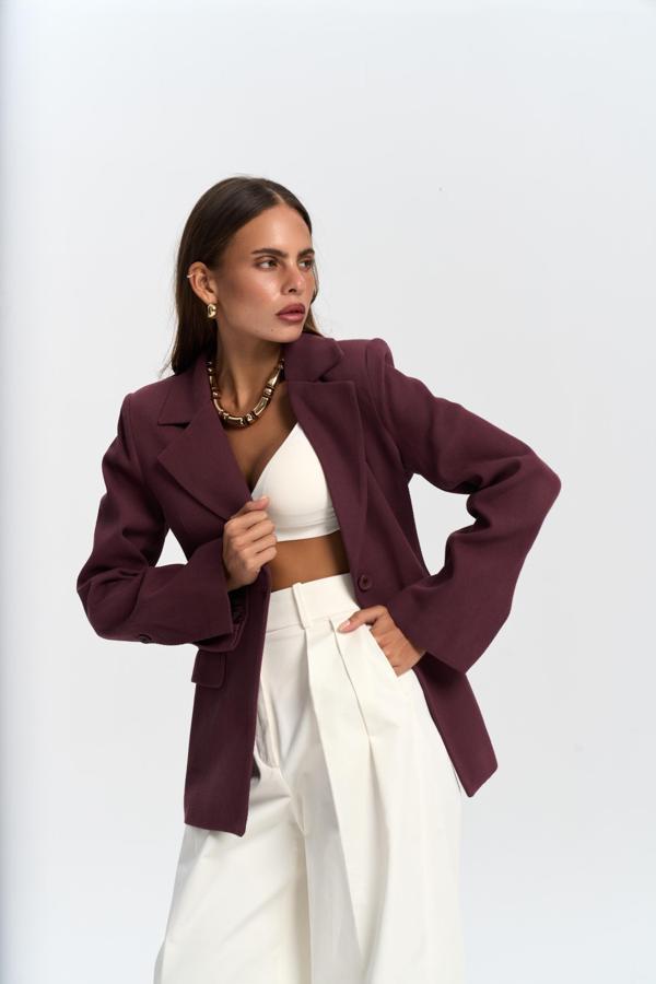 Anisah Belden Oturmalı Bordo Blazer - Image 1