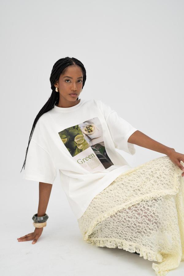 Lime Oversize Beyaz T-Shirt - Image 1