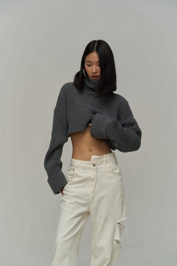 Revue Boğazlı Antrasit Crop Kazak - Image 1