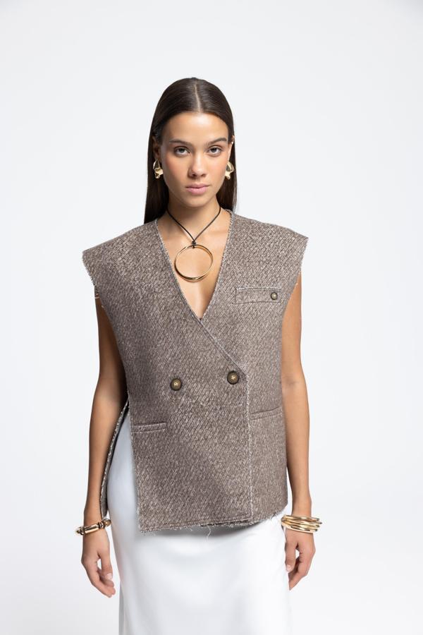 Faven Kahve Yan Yırtmaç Detay Yelek - Image 1