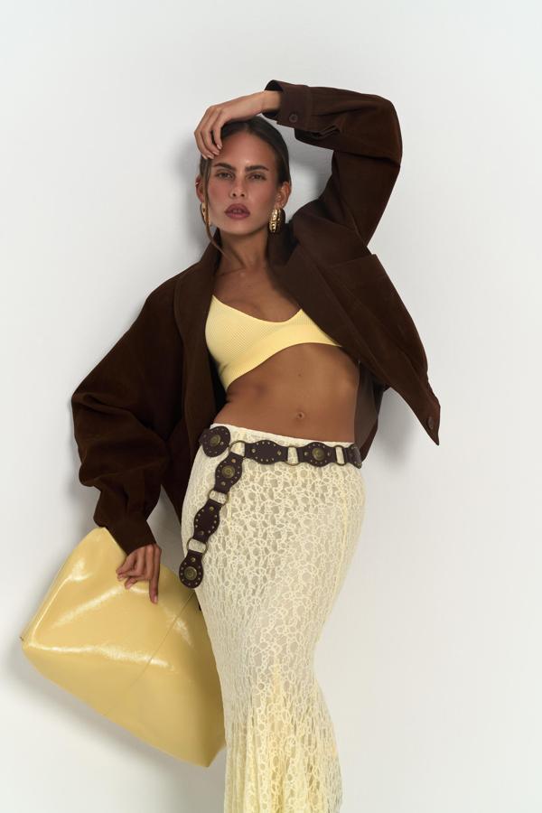 Veylia Uzun Sarı Dantel Etek - Image 1