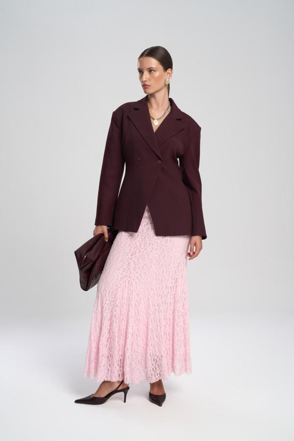 Veylia Uzun Pembe Dantel Etek - Image 1