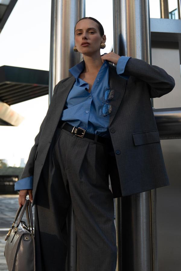 Jessical Çizgili Füme Blazer - Image 1